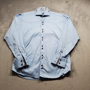 Recognition Square Button Down Fitted Western Shirt Solid Light Blue Men Sz XL